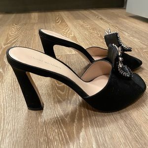 Stuart Weitzman Black Satin Slide Heel
